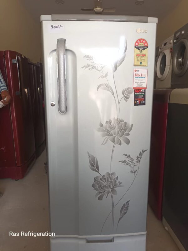 LG 215 Liters Single Door Refrigerator in Light Grey Color With Flower Design